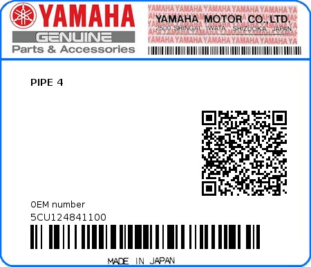 Product image: Yamaha - 5CU124841100 - PIPE 4  0