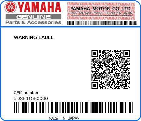 Product image: Yamaha - 5DSF415E0000 - WARNING LABEL  0