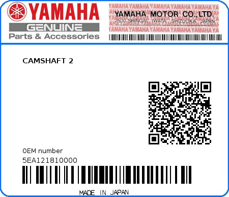 Product image: Yamaha - 5EA121810000 - CAMSHAFT 2  0