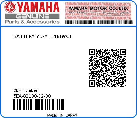 Product image: Yamaha - 5EA-82100-12-00 - BATTERY YU-YT14B(WC)  0