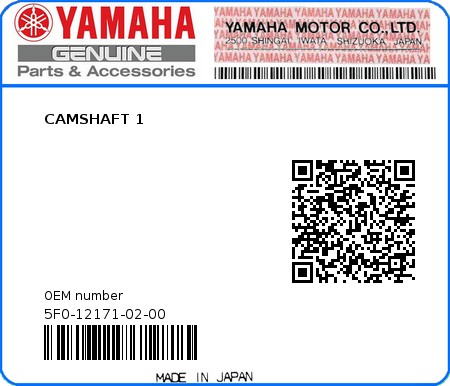 Product image: Yamaha - 5F0-12171-02-00 - CAMSHAFT 1  0