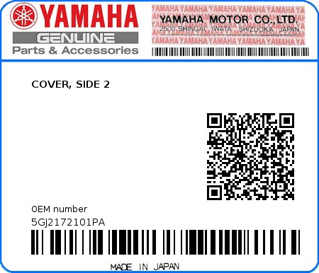 Product image: Yamaha - 5GJ2172101PA - COVER, SIDE 2  0