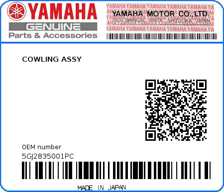 Product image: Yamaha - 5GJ2835001PC - COWLING ASSY  0