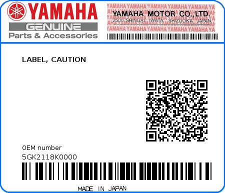Product image: Yamaha - 5GK2118K0000 - LABEL, CAUTION  0