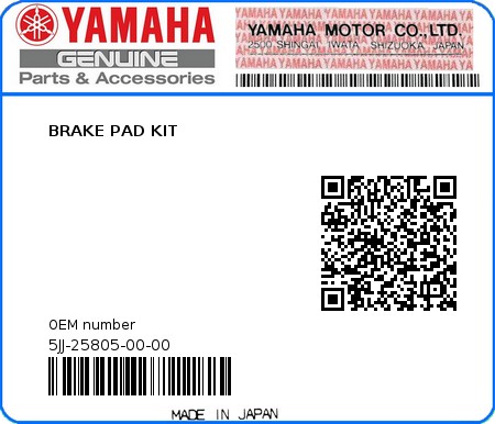 Product image: Yamaha - 5JJ-25805-00-00 - BRAKE PAD KIT  0