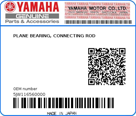 Product image: Yamaha - 5JW116560000 - PLANE BEARING, CONNECTING ROD  0