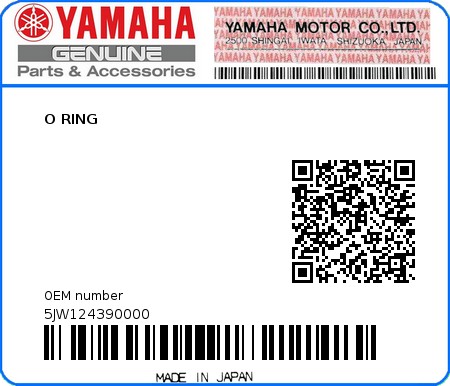 Product image: Yamaha - 5JW124390000 - O RING   0