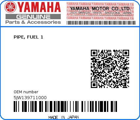 Product image: Yamaha - 5JW139711000 - PIPE, FUEL 1  0