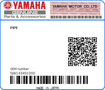 Product image: Yamaha - 5JW143491000 - PIPE  0
