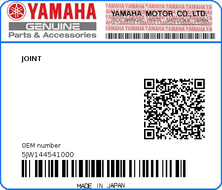 Product image: Yamaha - 5JW144541000 - JOINT  0