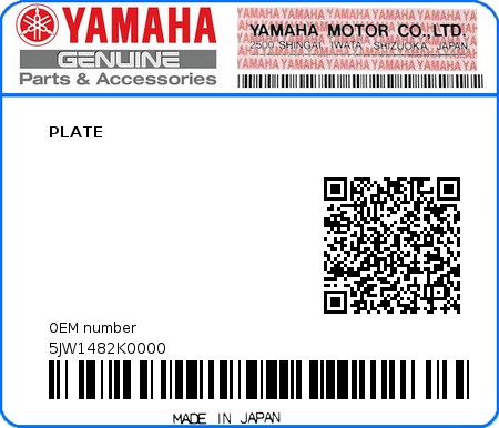 Product image: Yamaha - 5JW1482K0000 - PLATE  0