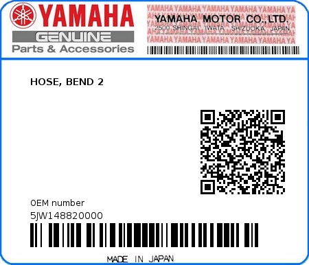 Product image: Yamaha - 5JW148820000 - HOSE, BEND 2  0