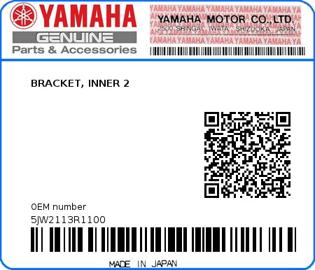Product image: Yamaha - 5JW2113R1100 - BRACKET, INNER 2  0