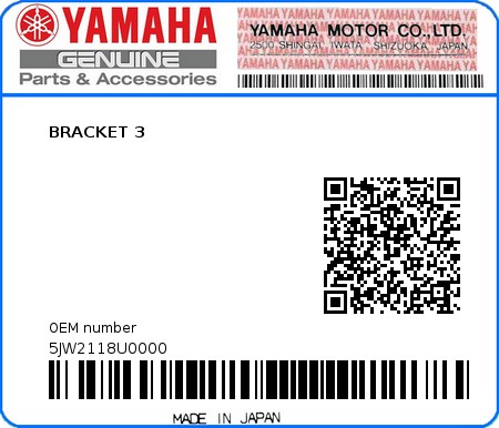 Product image: Yamaha - 5JW2118U0000 - BRACKET 3  0