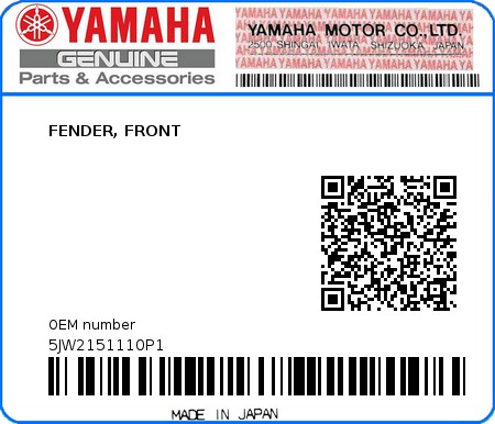Product image: Yamaha - 5JW2151110P1 - FENDER, FRONT  0