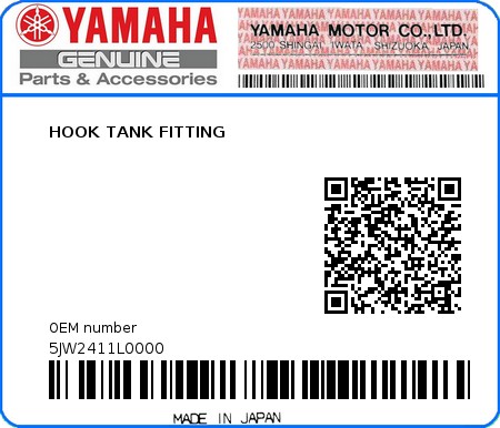 Product image: Yamaha - 5JW2411L0000 - HOOK TANK FITTING  0
