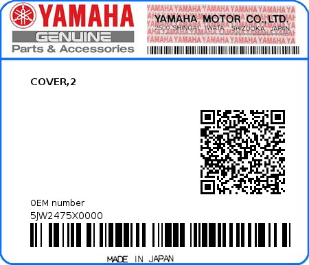 Product image: Yamaha - 5JW2475X0000 - COVER,2  0