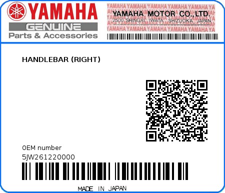 Product image: Yamaha - 5JW261220000 - HANDLEBAR (RIGHT)  0
