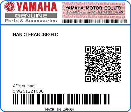 Product image: Yamaha - 5JW261221000 - HANDLEBAR (RIGHT)  0