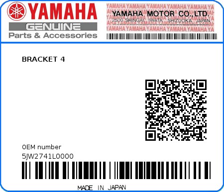 Product image: Yamaha - 5JW2741L0000 - BRACKET 4  0