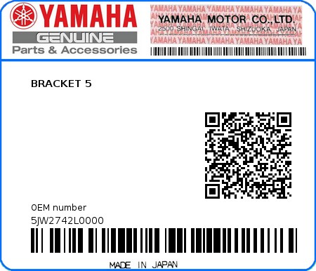 Product image: Yamaha - 5JW2742L0000 - BRACKET 5  0