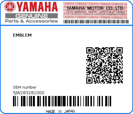 Product image: Yamaha - 5JW283281000 - EMBLEM  0