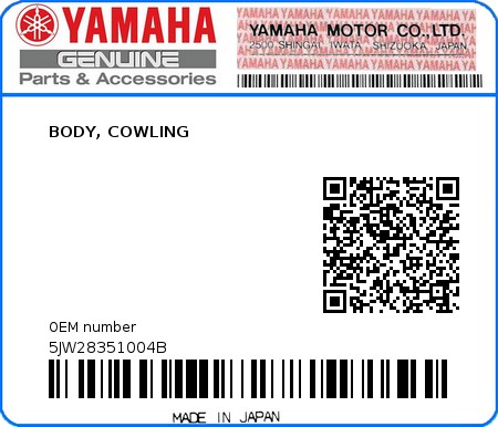 Product image: Yamaha - 5JW28351004B - BODY, COWLING  0