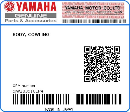 Product image: Yamaha - 5JW2835101P4 - BODY, COWLING  0