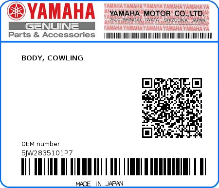 Product image: Yamaha - 5JW2835101P7 - BODY, COWLING  0