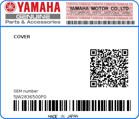 Product image: Yamaha - 5JW2836500P0 - COVER  0