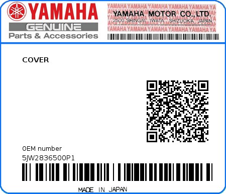 Product image: Yamaha - 5JW2836500P1 - COVER   0