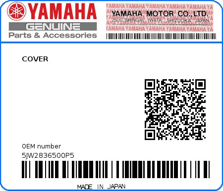 Product image: Yamaha - 5JW2836500P5 - COVER  0