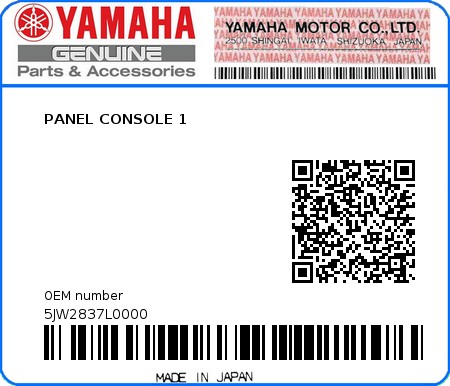 Product image: Yamaha - 5JW2837L0000 - PANEL CONSOLE 1   0