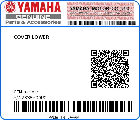 Product image: Yamaha - 5JW2838500P0 - COVER LOWER   0
