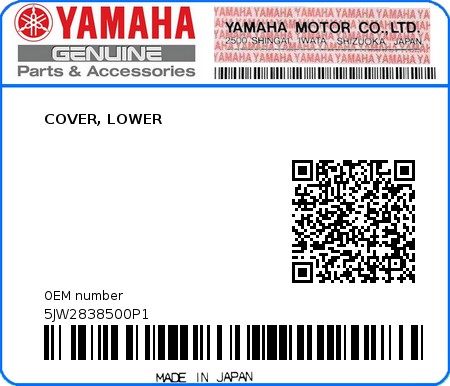 Product image: Yamaha - 5JW2838500P1 - COVER, LOWER  0