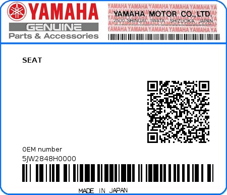 Product image: Yamaha - 5JW2848H0000 - SEAT  0