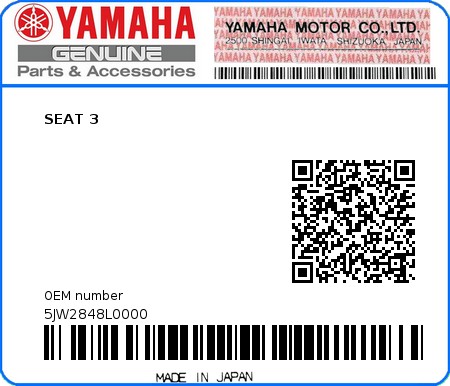 Product image: Yamaha - 5JW2848L0000 - SEAT 3  0