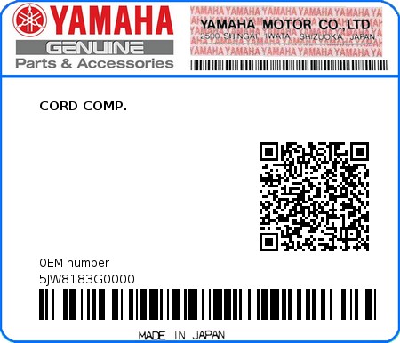 Product image: Yamaha - 5JW8183G0000 - CORD COMP.  0