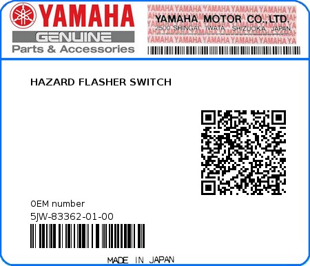 Product image: Yamaha - 5JW-83362-01-00 - HAZARD FLASHER SWITCH  0