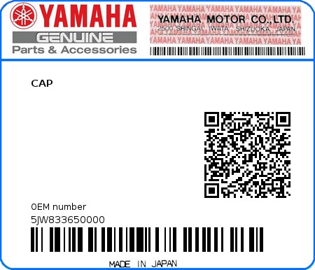 Product image: Yamaha - 5JW833650000 - CAP  0