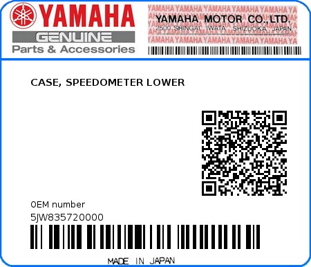 Product image: Yamaha - 5JW835720000 - CASE, SPEEDOMETER LOWER  0