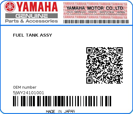 Product image: Yamaha - 5JWY24101001 - FUEL TANK ASSY  0