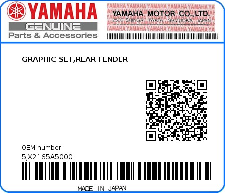 Product image: Yamaha - 5JX2165A5000 - GRAPHIC SET,REAR FENDER  0