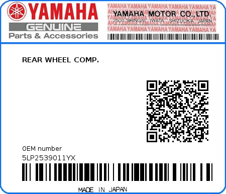 Product image: Yamaha - 5LP2539011YX - REAR WHEEL COMP.  0