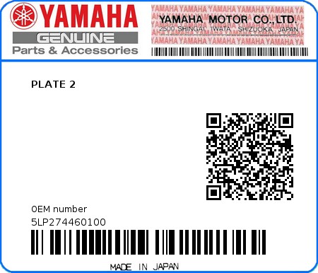Product image: Yamaha - 5LP274460100 - PLATE 2  0
