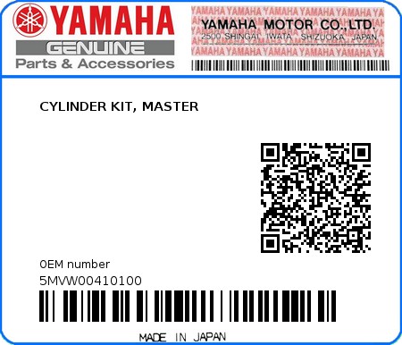Product image: Yamaha - 5MVW00410100 - CYLINDER KIT, MASTER  0