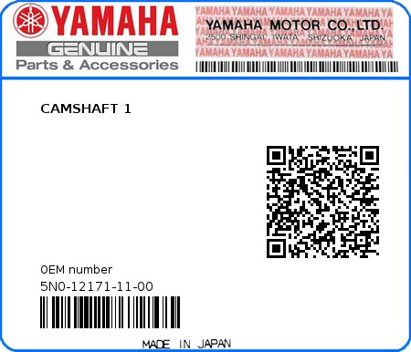 Product image: Yamaha - 5N0-12171-11-00 - CAMSHAFT 1  0