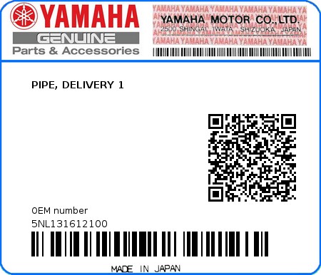 Product image: Yamaha - 5NL131612100 - PIPE, DELIVERY 1  0