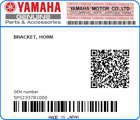 Product image: Yamaha - 5PS233781000 - BRACKET, HORN  0