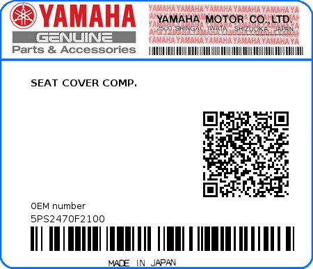 Product image: Yamaha - 5PS2470F2100 - SEAT COVER COMP.  0